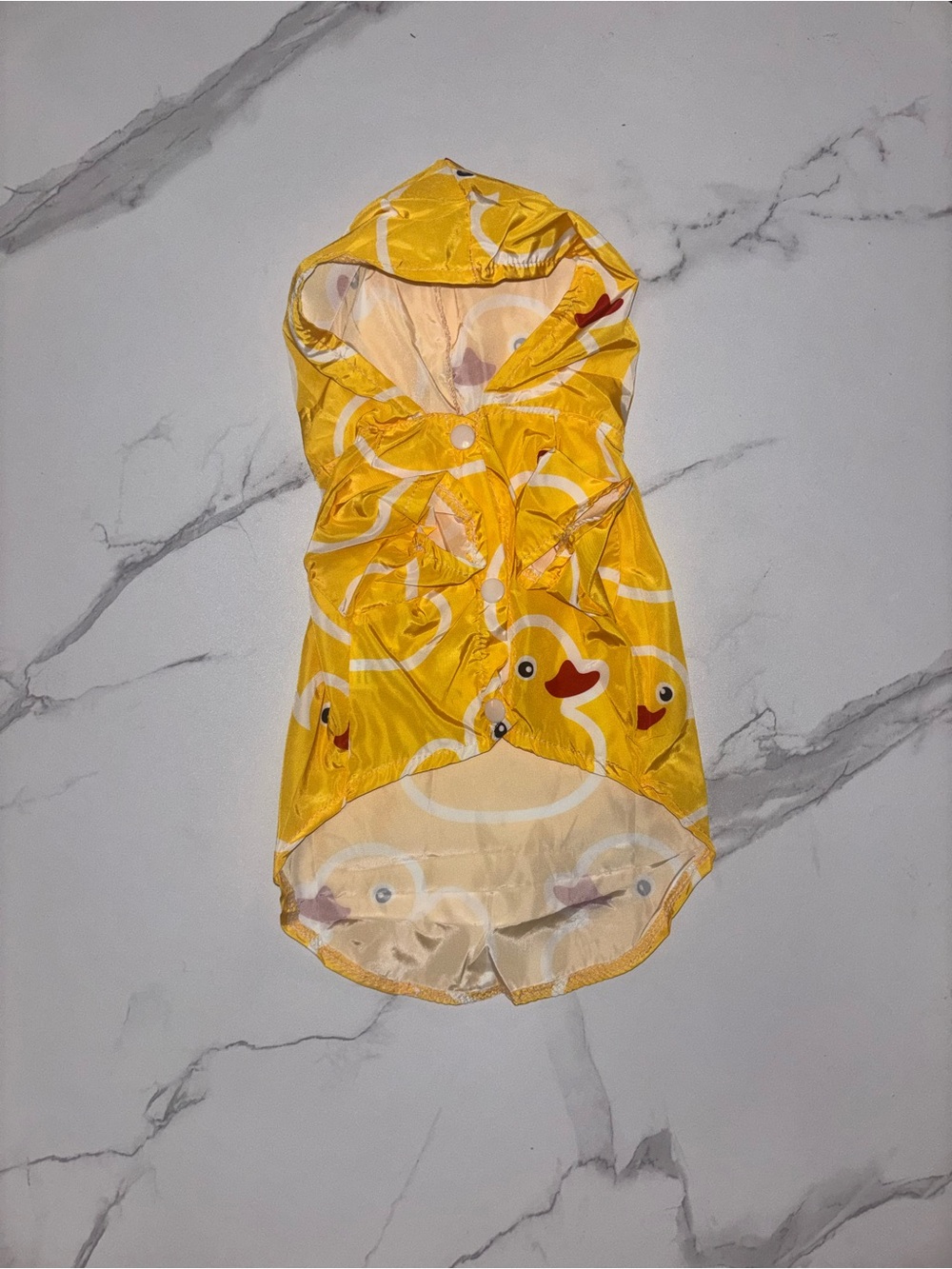 Yellow Duck Print Hooded Rain Jacket For Dog